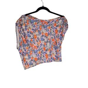 Open Edit Asymetrical Pink Sky Bright Print Side Zipper Off the ShoulderTop | S